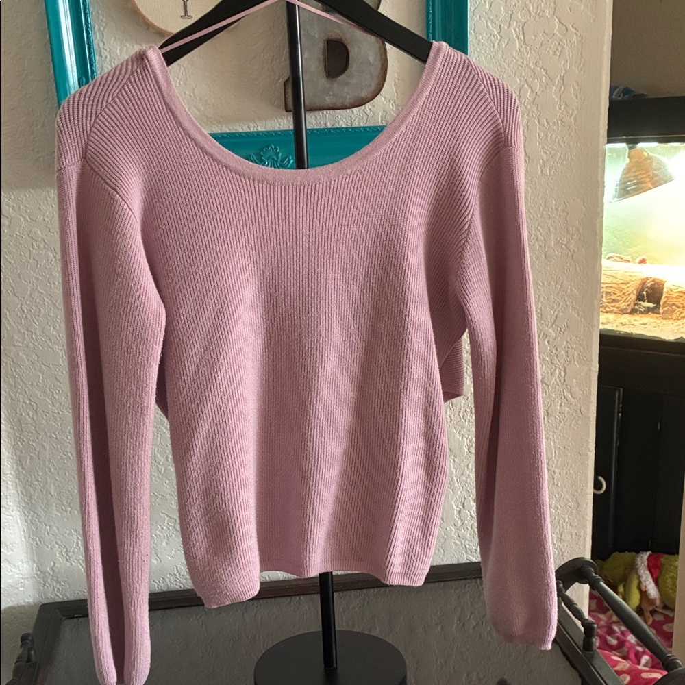 Pink Rose Women's Light Pink Scoop Neck Sweater Open Back
